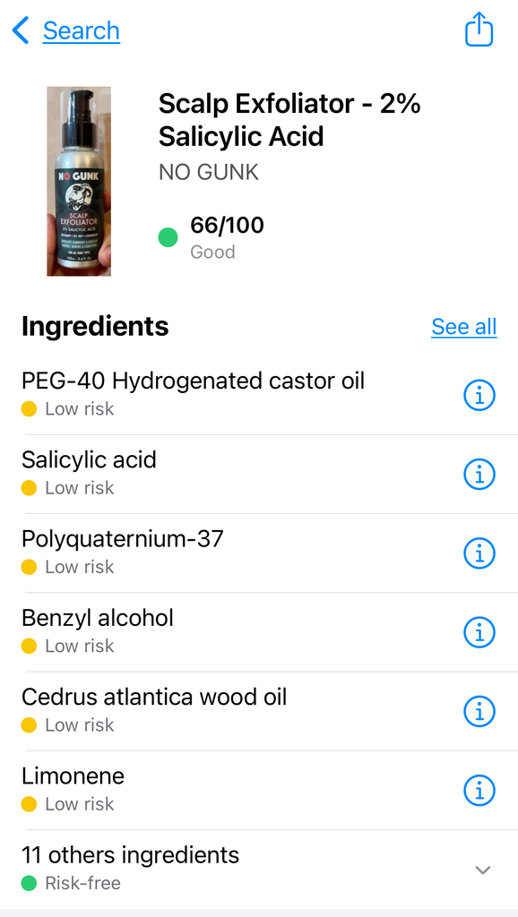 NO GUNK 2% Salicylic Acid Scalp Exfoliator natural men’s scalp treatment with 66 Yuka score for dandruff and buildup removal